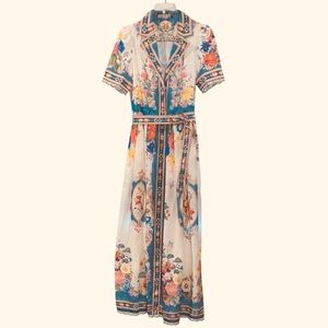 Dalia Macphee Floral Print Maxi Dress - Multicolor Short Sleeve Size Small